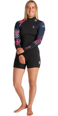 2026 C-Skins Womens NuWave Solace Lite 2/ 2mm Back Zip Springsuit Wetsuit C-NSOL22SPW - Black / Tropical