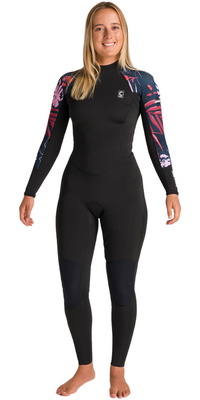 2026 C-Skins Dame NuWave Solace Lite 3/2mm Back Zip Våddragt C-NSOL32STW - Black / Tropical