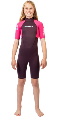2026 Gul Junior G-Force Natur 3/2mm Back Zip Shorty Våddragt GF3307-PUPI - Lilla / Pink