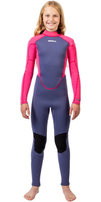 2026 Gul Junior Response Natur 3/2mm Flatlock Back Zip Våddragt RE1322-BLPI - Blue / Pink