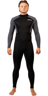 2026 Gul Herre Response Natur 3/2mm Back Zip Våddragt RE1321-BKGY - Black / Grå