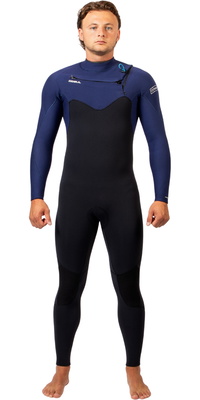 2026 Gul Yulex Flexor 4/3mm Chest Zip Våddragt FX1220 Til Mænd - Black / Blå