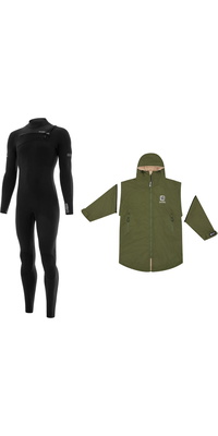 2026 Nyord Herre Solu Yulex 5/4mm Chest Zip & Skinkekåbe Bundle SOLM540001NCR - Black / Grøn