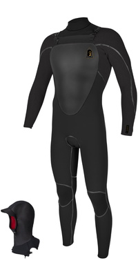 2025 O'Neill Herre Mutant Legend 5/4mm Chest Zip Hættevåddragt 5369 - Black / Hærdet Stål