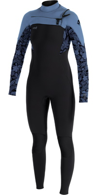 2025 O'Neill Dame Epic 4/3mm Chest Zip Våddragt 5651 - Black / Stormy Palm / Fade Denim