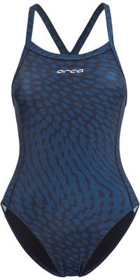 2025 Orca Womens Core One Piece Badedragt Med Tynd Rem MS53 - Deep Blue Print