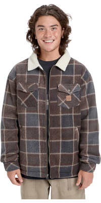 2026 Quiksilver Sherpa- Fleece -jakke Til Mænd EQYPF03080 - Chocolate Brown Sherpa Plaid