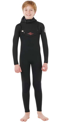 2026 Rip Curl Junior Dawn Patrol 5/4mm Hætteklædt Chest Zip Våddragt 144BFS - Black
