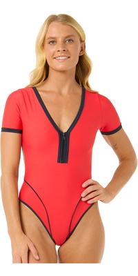 2025 Rip Curl Dame Bomba Kortærmet Cheeky Surfdragt 0NOWSW - Red