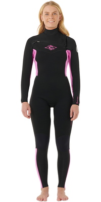 2026 Rip Curl Kvinder Dawn Patrol 3/2mm Chest Zip Våddragt 161WFS - Black / Pink