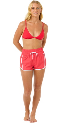 2025 Rip Curl Dame Højtalje Retro Volley 3 Boardshorts 01QWBO - Hibiscus Red