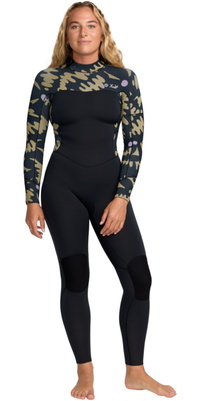2025 Roxy Dame Swell Natural 4/3mm Back Zip Våddragt Med Lynlås 26BW213512 - Black Floral