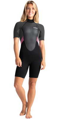 2026 C-Skins Dame Element 3/2mm Back Zip Shorty Våddragt C-EL32SHW - Black / Meteor / Rose