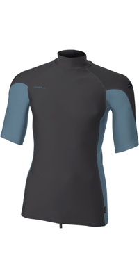 2026 ONeill Herre Hyperfreak Skins Kortærmet Lycra-vest Med Høj Hals 5706 - Tempered Steel / Blue Fusion