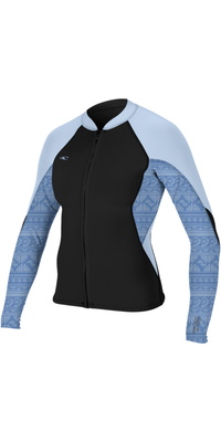 2026 ONeill Dame Bahia 1/ 0.5mm Jakke Med Gennemgående Lynlås 4933 - Black / Surfabstract / Chambrayblu