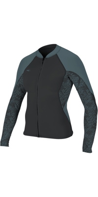 2026 ONeill Dame Bahia 1/ 0.5mm Jakke Med Gennemgående Lynlås 4933 - Tempered Steel / Shaded Island Sky / Shade