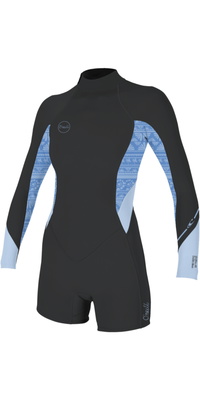 2026 ONeill Womens Bahia 2/1mm Back Zip Langærmet Springsuit-våddragt 5291 - Tempered Steel / Surf Abstract / Chambry Blu