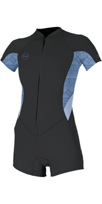 2026 ONeill Dame Bahia 2mm Front Zip Springsuit Våddragt 5293 - Tempered Steel / Surf Abstract / Chambry Blå