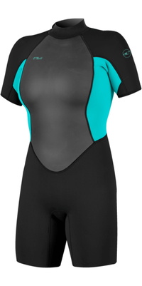 2026 ONeill Dame Reactor -2 2mm Back Zip Shorty Våddragt 5043B - Black / Lyseblå
