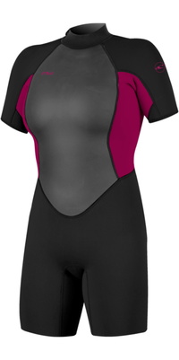 2026 ONeill Dame Reactor -2 2mm Back Zip Shorty Våddragt 5043B - Black / Punk Pink