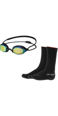 2026 Orca Killa Hydro Mirror Goggles & Hydro Swim Neopren Booties NA3400MA46 - Black