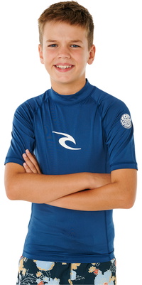 2026 Rip Curl Junior Waves UPF-lycra-vest Med Korte ærmer 136BRV - Light Navy