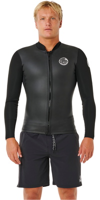 2026 Rip Curl Herre Dawn Patrol 1.5mm Front Zip Jakke 12NMWJ - Black