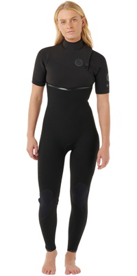 2026 Rip Curl Dame E-Bomb 2mm Zip Free Korte &aelig;rmer V&aring;ddragt 16WWFS - Black