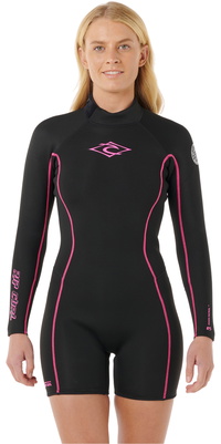 2026 Rip Curl Steph Gilmore-dame- Dawn Patrol 2mm Back Zip Langærmet Shorty Våddragt 14AWSP - Black / Pink