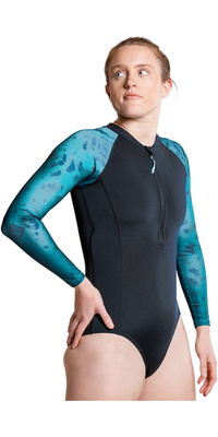2026 ZONE3 Langærmet Badedragt Til Kvinder Fra Front Zip , Model SW26WLS127 - Teal Tie Dye