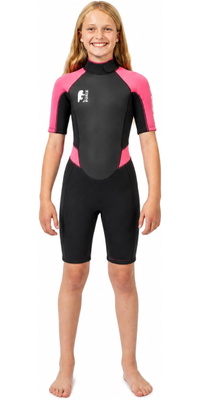 2025 Gul Junior G-Force 3mm Back Zip Shorty Våddragt GF3308-B7 - Black / Lyserød