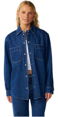 2026 Rip Curl Dame Cruisin Denim Langærmed Skjorte 0PWWSH - Mid Blue