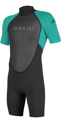 2025 Oneill Unge Reactor Ii 2mm Back Zip Shorty Våddragt 5045 - Sort / Aqua