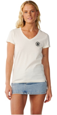 2026 Rip Curl Dame Festbølge V-hals T-shirt 0Q5WTE - Off White