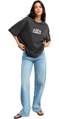 2026 Roxy Dame Ekstra Stor Vasket T-shirt ERJZT06150 - Anthracite