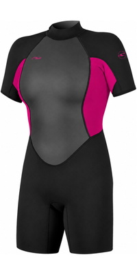 2026 ONeill Dame Reactor -2 2mm Back Zip Shorty Våddragt 5043B - Black / Punk Pink