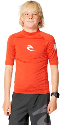 2026 Rip Curl Junior Waves UPF-lycra-vest Med Korte ærmer 136BRV  Lava Rød