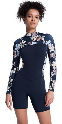 2026 Roxy Dame Swell Naturfarvet 2mm Langærmet Chest Zip Springsuit-våddragt 26BW243507 - Flower