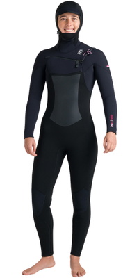 2026 C-Skins Womens Nuwave Rewired 6/5mm Hooded Wetsuit CRW65WH - Black / Black / Rose