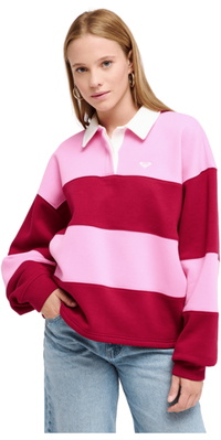 2026 Roxy Womens Cross Your Mind Shirt Collar Sweatshirt ERJFT05015 - Fuchsia Pink