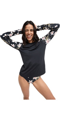 2026 Roxy Womens Lycra Long Sleeve Rash Vest ERJWR03897 - Anthracite Hibiscus Real S