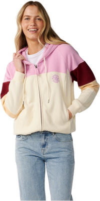 2026 Rip Curl Dame Festbølge Farve Blok Zip Gennem Fleece 0DHWFL - Off White