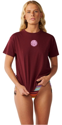 2026 Rip Curl Dame Ikoner Af Surf Relaxed T-Shirt 0RVWTE - Bone / Dark Plum