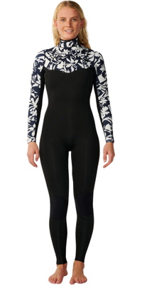 2026 Rip Curl Womens Dawn Patrol Pro 4/3mm Chest Zip Wetsuit 16VWFS - Black / White