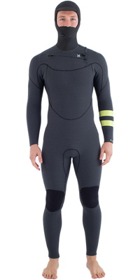 2025 Hurley Herre Plus 5/3mm Hætteklædt Chest Zip Våddragt MFS0012543 - Black / Citron