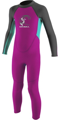 2026 Oneill Til Småbørn Til Piger Reactor 2mm Back Zip Våddragt 4868g - Berry / Aqua