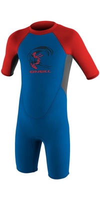2026 Oneill Småbørn Reactor 2mm Back Zip Shorty Våddragt 4867 - Ocean / Graphite / Rød