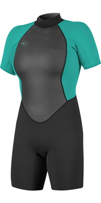 2025 Oneill Kvinder Reactor Ii 2mm Back Zip Shorty Våddragt 5043 - Sort / Aqua