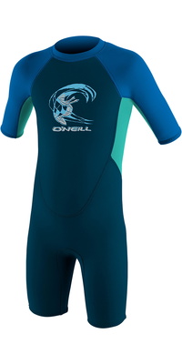 2026 Oneill Småbørn Reactor 2mm Back Zip Shorty Våddragt 4867 - Skifer / Aqua / Ocean