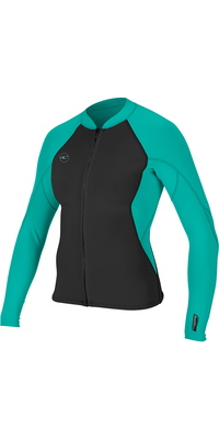 2026 Oneill Kvinder Reactor Ii 1.5mm Front Zip Neoprenjakke 5294 - Sort / Aqua